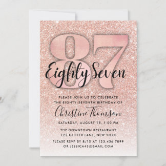 バラ金ゴールドグリッター87番目の誕生日招待状 招待状