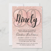 バラ金ゴールドグリッター90番目の誕生日招待状 招待状 (正面)