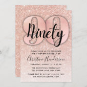 バラ金ゴールドグリッター90番目の誕生日招待状 招待状 (正面/裏面)