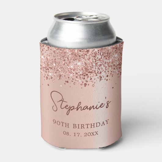 バラ金ゴールドグリッター90th誕生日モノグラムスクリプト 缶クーラー (缶正面)