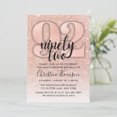 バラ金ゴールドグリッター92番目の誕生日招待状 招待状 (スタンド正面)