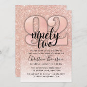 バラ金ゴールドグリッター92番目の誕生日招待状 招待状 (正面/裏面)