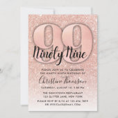 バラ金ゴールドグリッター99番目の誕生日招待状 招待状 (正面)