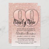 バラ金ゴールドグリッター99番目の誕生日招待状 招待状 (正面/裏面)