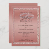 バラ金ゴールドグリッター、シルバーリングや輪ウェディングレセプション 招待状 (正面/裏面)