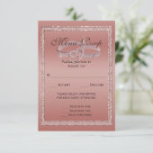 バラ金ゴールドグリッター、シルバー結婚のリングや輪メニュー 出欠カード (スタンド正面)