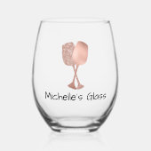 バラ金ゴールドグリッター ステムなしワイングラス (正面)