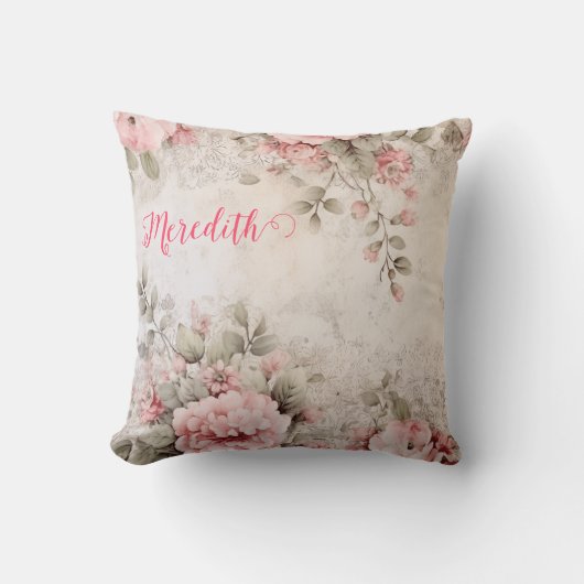 バラ金ゴールドグリッター、ピンク箔、クリスマスラッピングパップ クッション (正面)