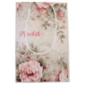 バラ金ゴールドグリッター、ピンク箔、クリスマスラッピングパップ ミディアムペーパーバッグ (正面)