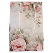 バラ金ゴールドグリッター、ピンク箔、クリスマスラッピングパップ ミディアムペーパーバッグ (裏面)