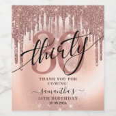 バラ金ゴールドグリッター&フォイル30th誕生日ありがとう ワインラベル (シングルラベル)