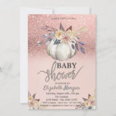 バラ金ゴールドグリッター、フローラカボチャ赤ちゃんシャワー 招待状 (正面)