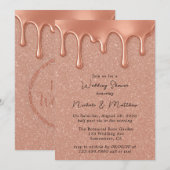 バラ金ゴールドグリッター&メタリックドリップウェディングシャワー 招待状 (正面/裏面)