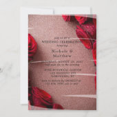 バラ金ゴールドグリッター&レッドローズ結婚ズお祝い 招待状 (正面)