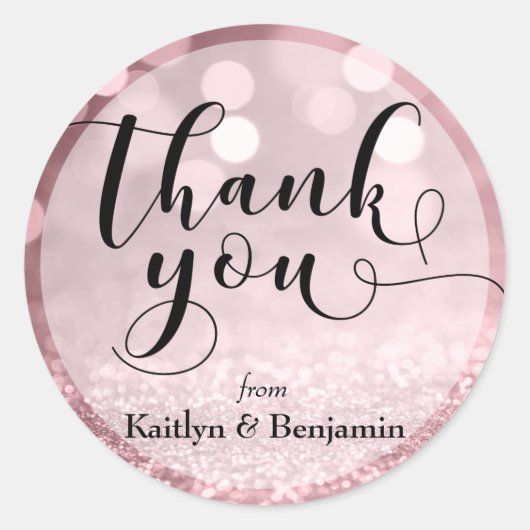 バラ金ゴールドグリッター《写真》ぼけ味とタイポグラフィありがとう2 ラウンドシール (正面)