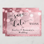 バラ金ゴールドグリッター《写真》ぼけ味とタイポグラフィ日付の保存 セーブザデート (正面/裏面)