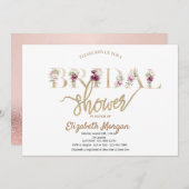 バラ金ゴールドグリッター《写真》ぼけ味フローラブライダルシャワー 招待状 (正面/裏面)