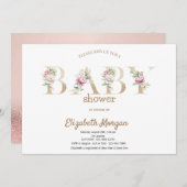 バラ金ゴールドグリッター《写真》ぼけ味フローラベビーシャワー 招待状 (正面/裏面)