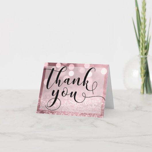 バラ金ゴールドグリッター《写真》ぼけ味&タイポグラフィありがとう サンキューカード (正面)