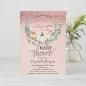 バラ金ゴールドグリッター《写真》ぼけ味、葉パンプキンベビーシャワー 招待状 (スタンド正面)