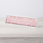 バラ金ゴールドグリッター |赤面ピンクスパークルモダン デスクネームプレート (正面)