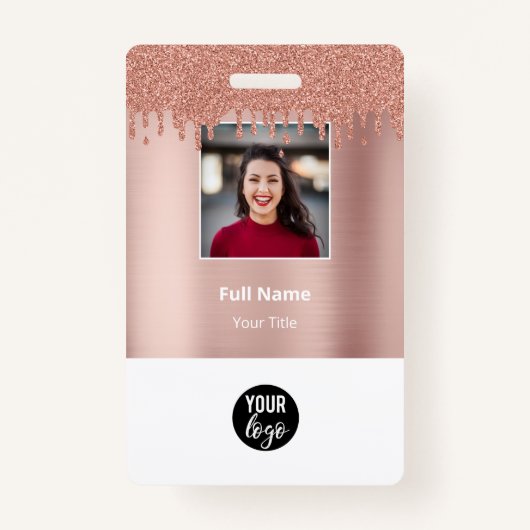 バラ金ゴールドグリッターID従業員名タグ バッジ (正面)