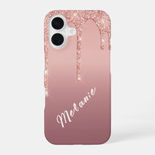 バラ金ゴールドグリッターiPhoneケースと名前をカスタムする iPhone 16ケース (裏面)