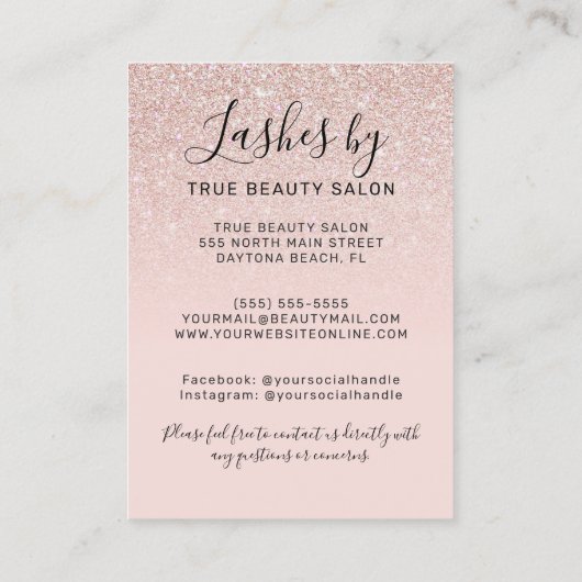 バラ金ゴールドグリッターLash Extensionsアフターケアアイコン 名刺 (裏面)