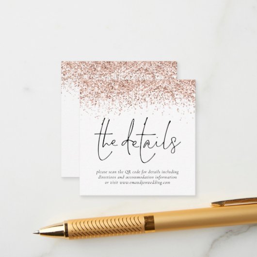 バラ金ゴールドグリッターQRコード結婚の詳細 エンクロージャーカード (正面/裏面インサイチュ)