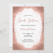 バラ金ゴールドグリッターSweet sixteen16誕生日 招待状 (正面)