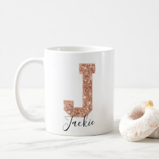 バラ金ゴールドグリッターVarsity文字モノグラムJ コーヒーマグカップ
