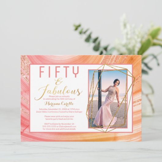 バラ金ゴールドグリッターVirtual 50と素晴らしい誕生日 招待状 (スタンド正面)