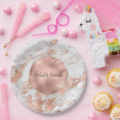 バラ金ゴールドグリッツホワイトマーブル結婚ズ ペーパープレート (パーティー)