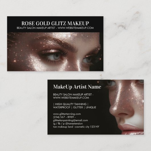 バラ金ゴールドグリッツメイクアップアーティストフォトラグジュアリエレガントー 名刺 (正面/裏面)