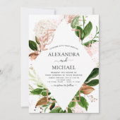 バラ金ゴールドグリーンウォーターカラージオメトリック結婚ス 招待状 (正面)