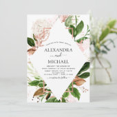 バラ金ゴールドグリーンウォーターカラージオメトリック結婚ス 招待状 (スタンド正面)