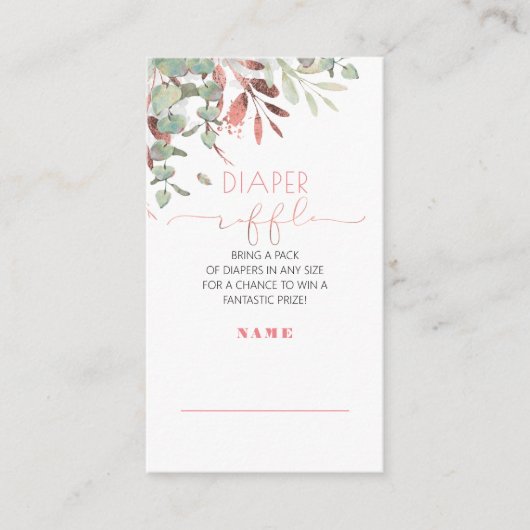 バラ金ゴールドグリーンベビーシャワーオムツラッフル エンクロージャーカード (正面)