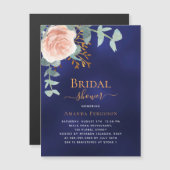 バラ金ゴールドグリーンリーネイビーブルーラグジュアリーブライダルシャワー マグネット招待状 (正面/裏面)