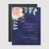 バラ金ゴールドグリーンリーネイビーブルー結婚ラグジュアリーズ マグネット招待状 (正面/裏面)