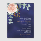 バラ金ゴールドグリーンリーネイビーブルー結婚ラグジュアリーズ マグネット招待状 (正面)