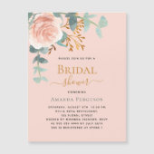 バラ金ゴールドグリーンリーピーチラグジュアリーブライダルシャワー マグネット招待状 (正面)