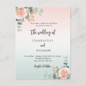 バラ金ゴールドグリーン結婚花模様 インビテーションポストカード (正面)