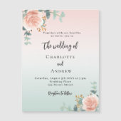 バラ金ゴールドグリーン花模様ラグジュアリー結婚ズ マグネット招待状 (正面)