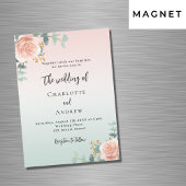 バラ金ゴールドグリーン花模様ラグジュアリー結婚ズ マグネット招待状