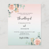 バラ金ゴールドグリーン花模様予算結婚式招待状 (正面)