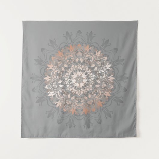 バラ金ゴールドグレイフローラマンダラ タペストリー (正面(横))