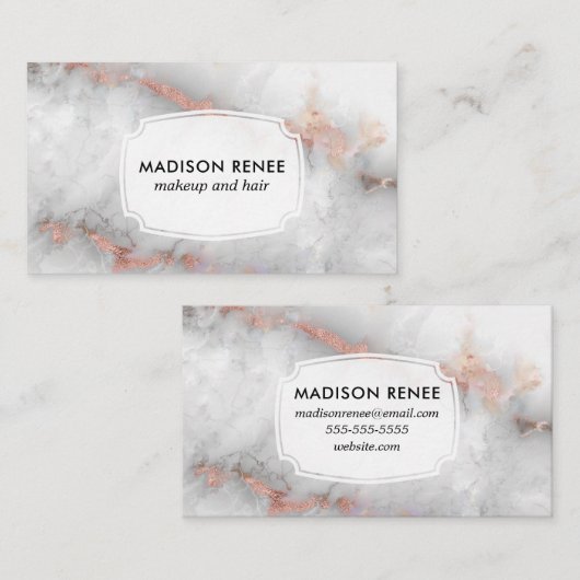 バラ金ゴールドグレイ大理石トレンディーメイクアップアーティスト 名刺 (正面/裏面)