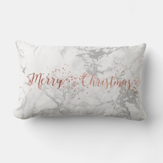 バラ金ゴールドグレーシルバーホワイトマーブルメリークリスマス ランバークッション (正面)