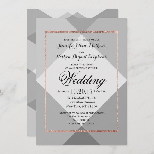 バラ金ゴールドグレージオ結婚式招待状 招待状 (正面/裏面)