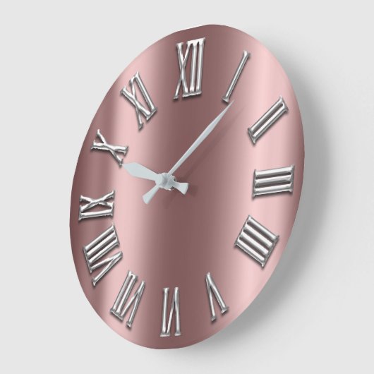 バラ金ゴールドグレーメタルグレーシルバーローマ数字 ラージ壁時計 (傾斜)